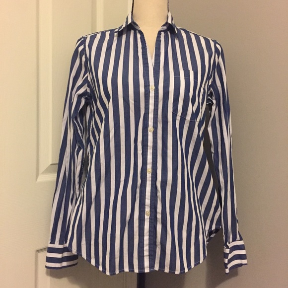 GAP Blue & White Striped Fitted Boyfriend Blouse - Picture 2 of 7